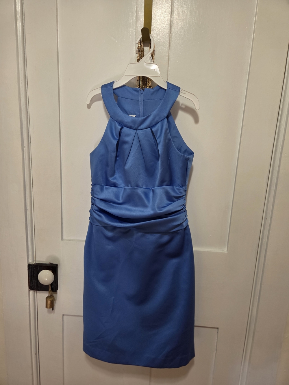 David's Bridal Royal Blue Halter Midi Sheath Dress